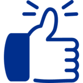 Blue thumbs-up icon on black background.
